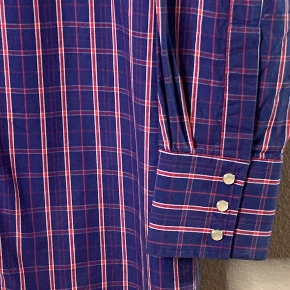 Wrangler Pearl Snap Shirt Med-Large National Patriot Logo Blue Plaid Rodeo Star - Picture 6 of 12